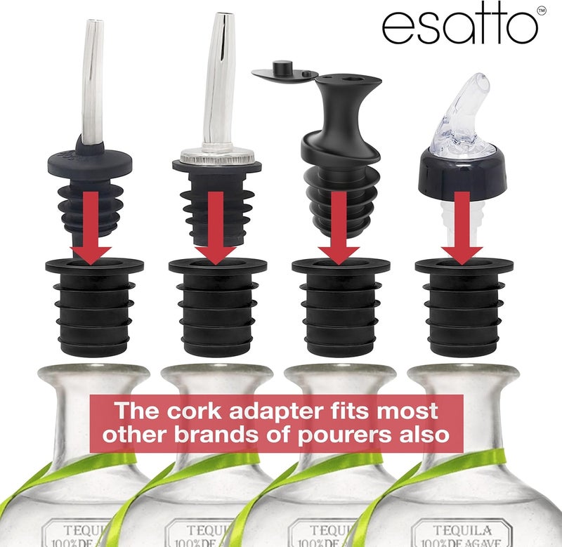 Esatto Pour & Seal Plastic Pourer with Lid - 12 Pieces & 4 Cork Adaptors for Precision Pouring, Pour Spouts for Bottles, Liquor Bottle Pourers for Alcohol & Olive Oil, Bar Bartender Accessories - Image 3